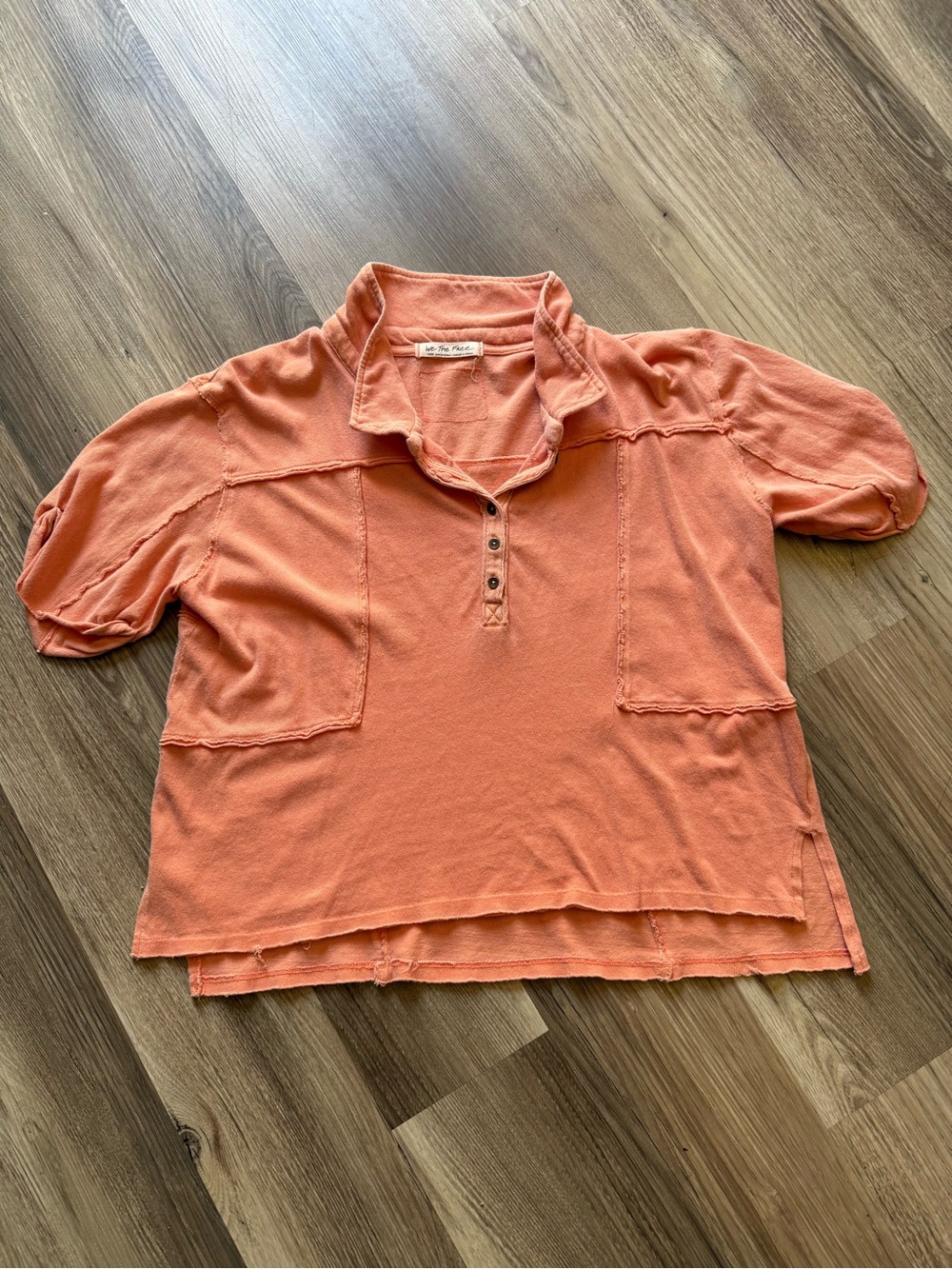We The Free Washed Coral Button-Down Pocket Top